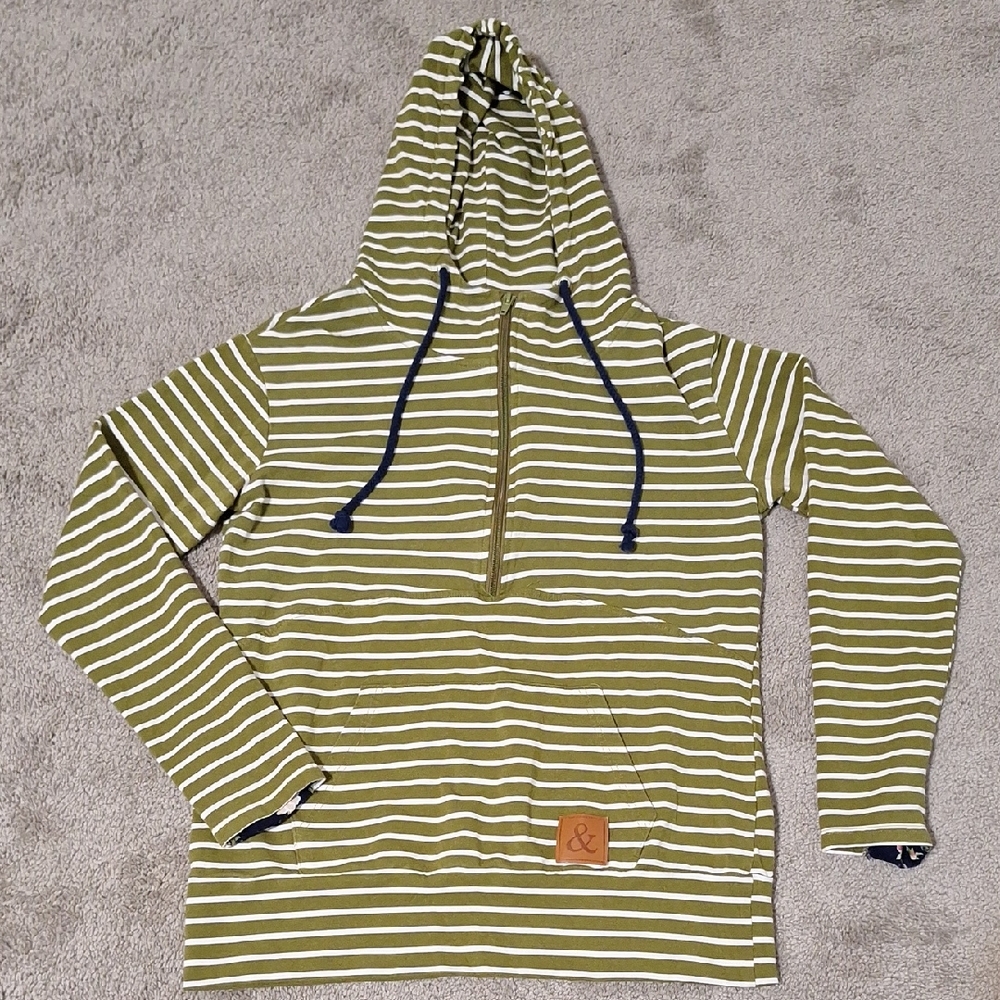& Striped Green and White Hoodie
